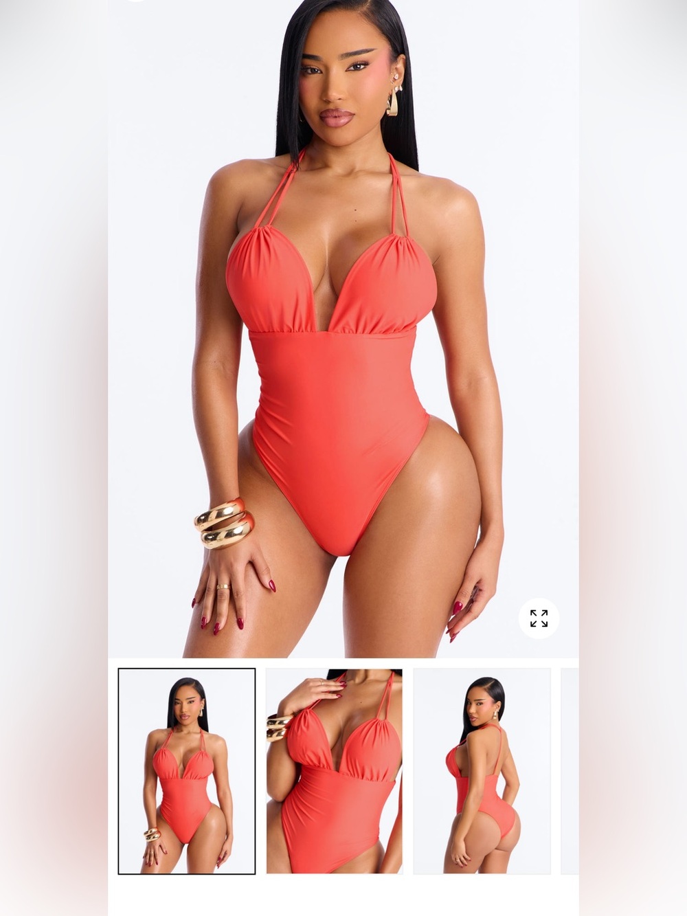 2/75$🔥Vibrant Coral Halter One-Piece Swimsuit